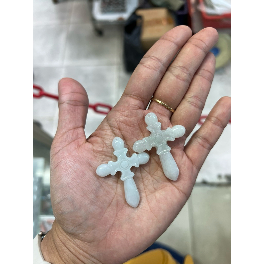 Liontin Batu/ Liontin Kalung Giok Burma Salib Original