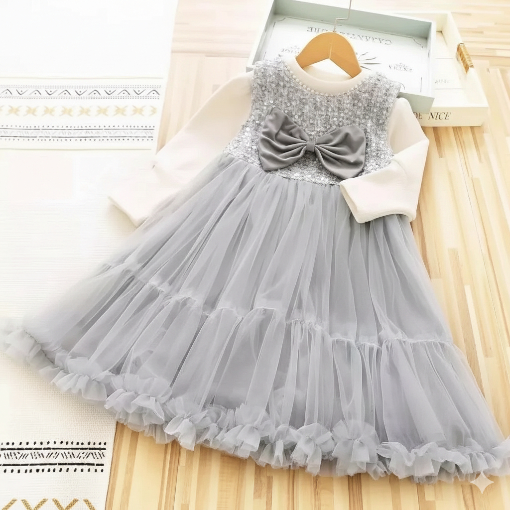 Dress Tutu Tile  Import Premium Anak Perempuan Usia 1-4 Tahun | Baju Lengan Panjang Balon Kombinasi 