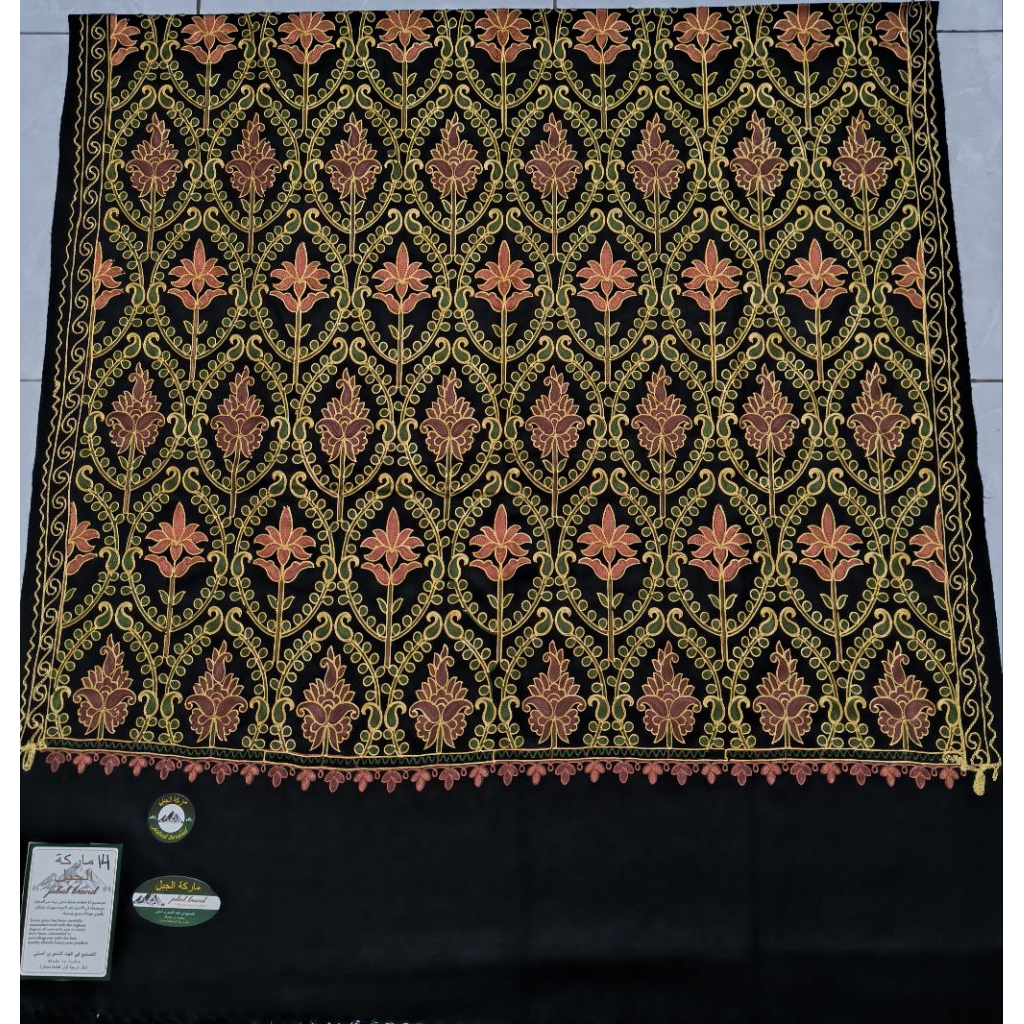 Sorban kashmiri hitam sulam bordir sorban kasmiri panjang surban rida' kasmiri sulaman surban sorban