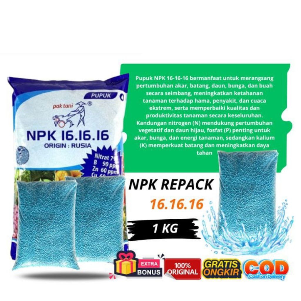 PUPUK NPK MUTIARA NPK 16-16-16 1KG PAK TANI REPACK