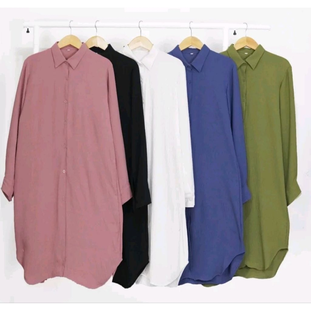 Kemeja tunik wanita polos lengan panjang | Fashion wanita Tunik polos lengan panjang