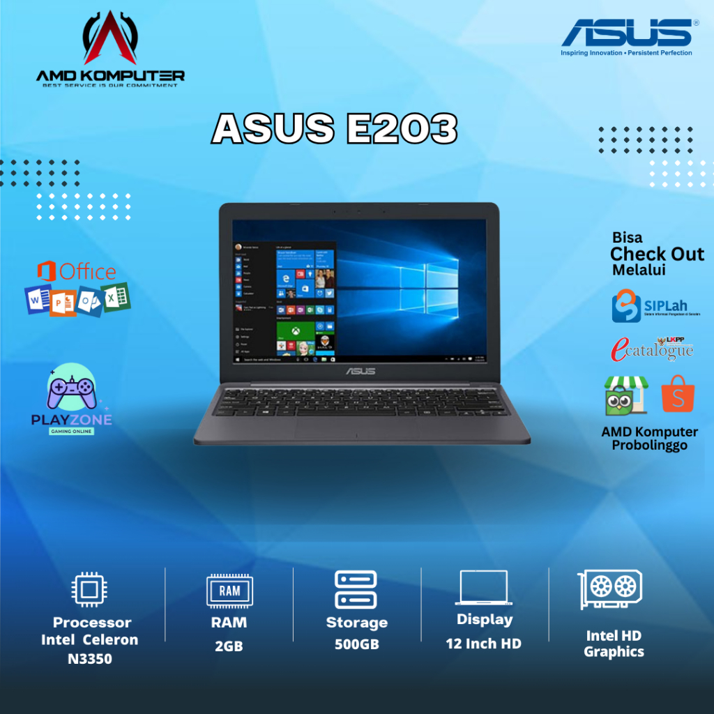 NOTEBOOK ASUS E203NAH NAVY Intel Celeron N3350/2GB/500GB/12 Inch HD/SECOND