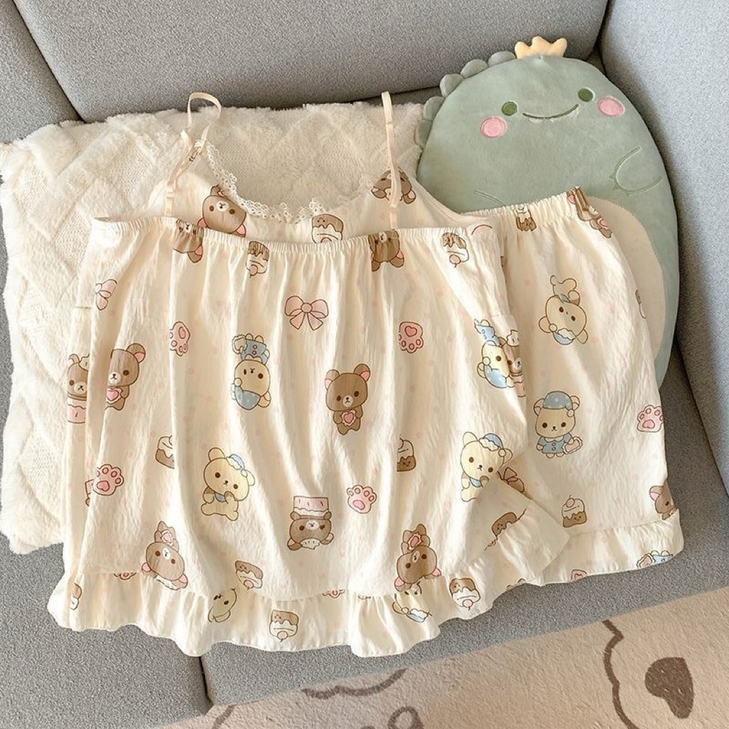 [PREORDER Rilakkuma] Cloud Cotton Camisole Set – Baju Tidur Tali Tipis Musim Panas