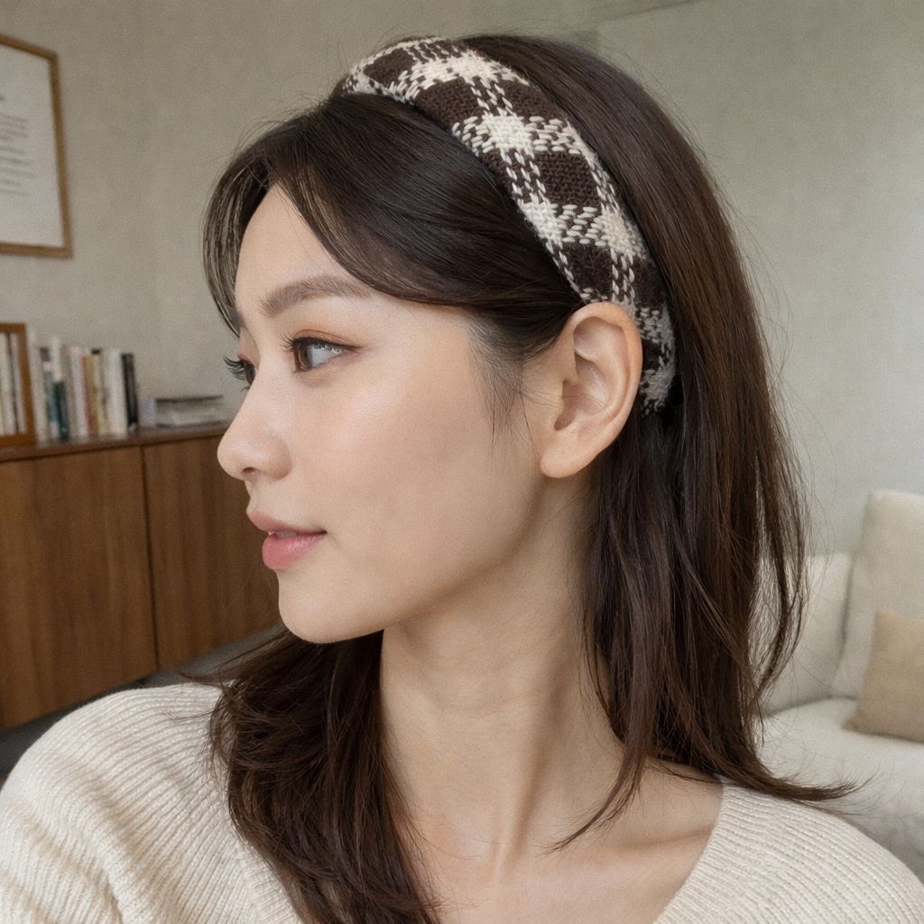 Headband / Bando Tebal Plaid Pattern – Bando Korea Elegan untuk Wanita & Remaja