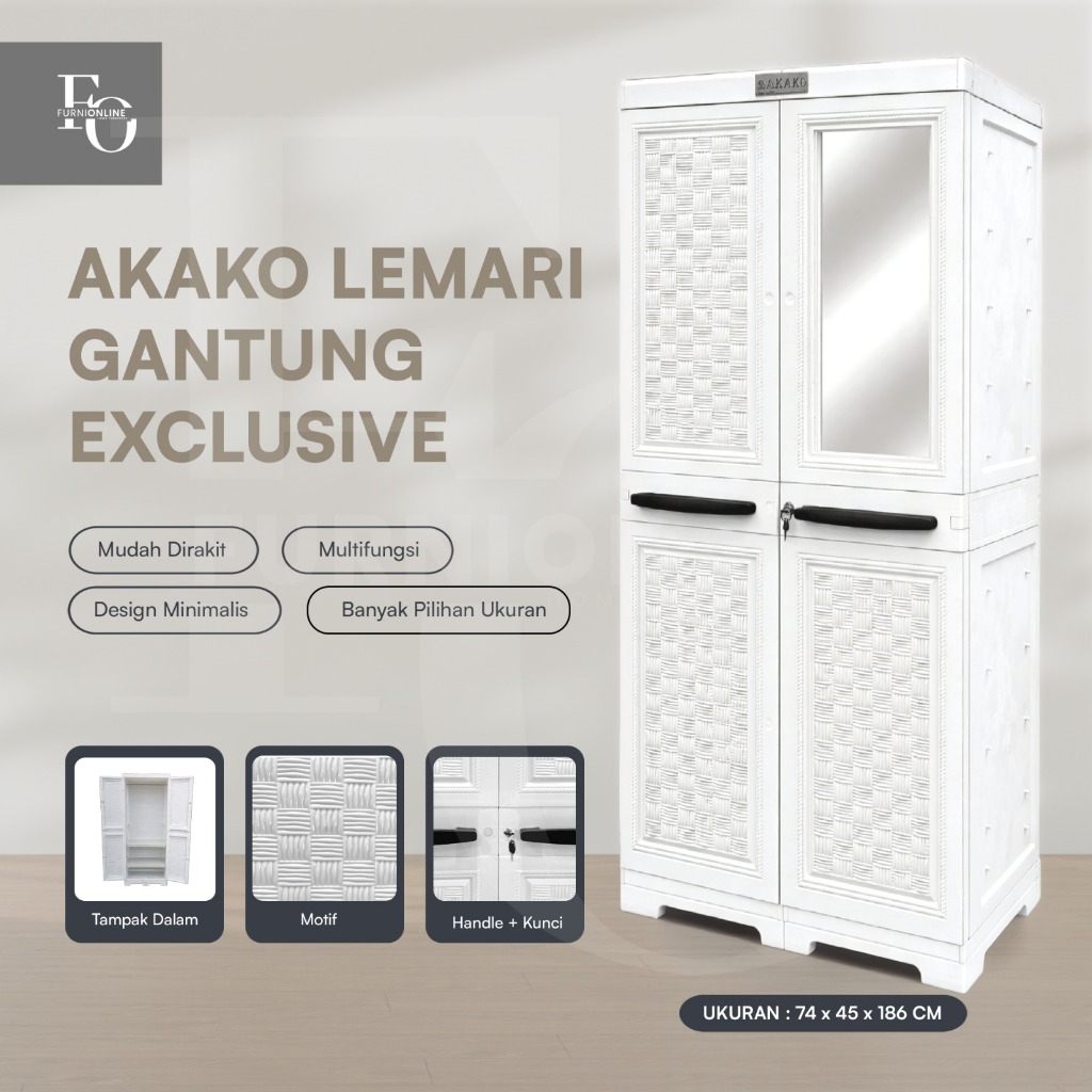 AKAKO - Lemari Gantung Exclusive 2 Pintu Plus Kunci + Kaca LP2P Mirip VIP AKAKO