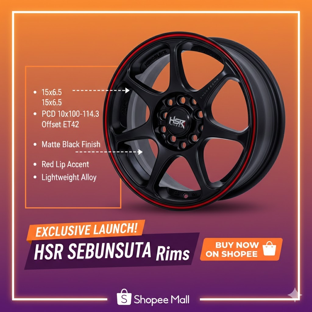 VELG MOBIL HSR SEBUNSUTA RING15 PCD 5X114 / 5X100 PELEK MOBIL HSR R15 BERGARANSI