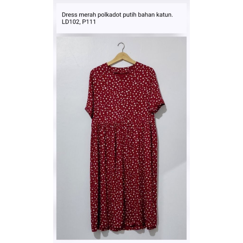 Dress homedress daster merah polkadot putih pernah dipakai bahan katun