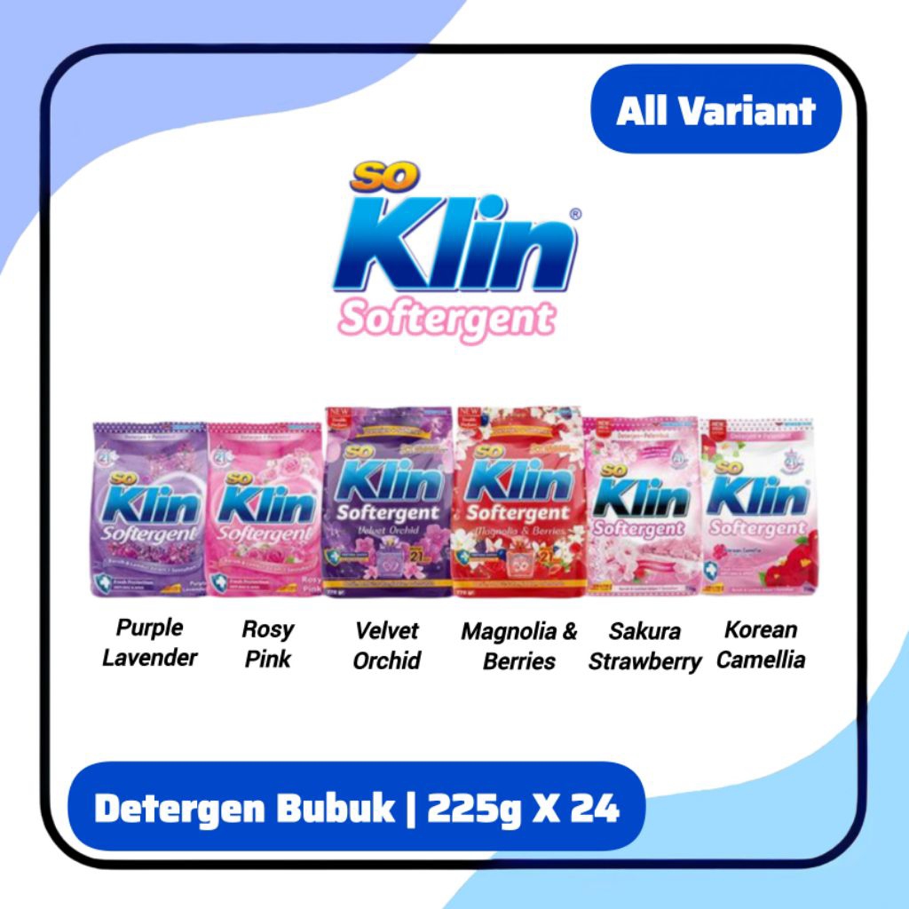 [1 DUS - 24 PCS] Soklin Softergent Detergen Bubuk 225gr All Varian | Soklin 5000an 1 Dus