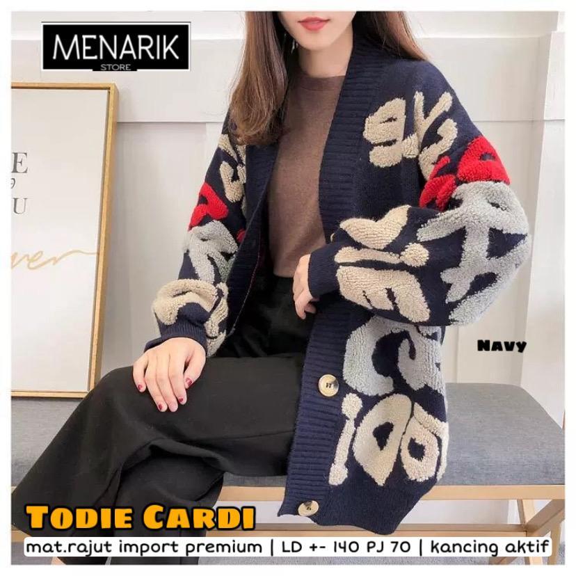 TODIE Cardigan Rajut Original MENARIK STORE Premium Tebal Import Motif Huruf Abstrak Lengan Balon Ka
