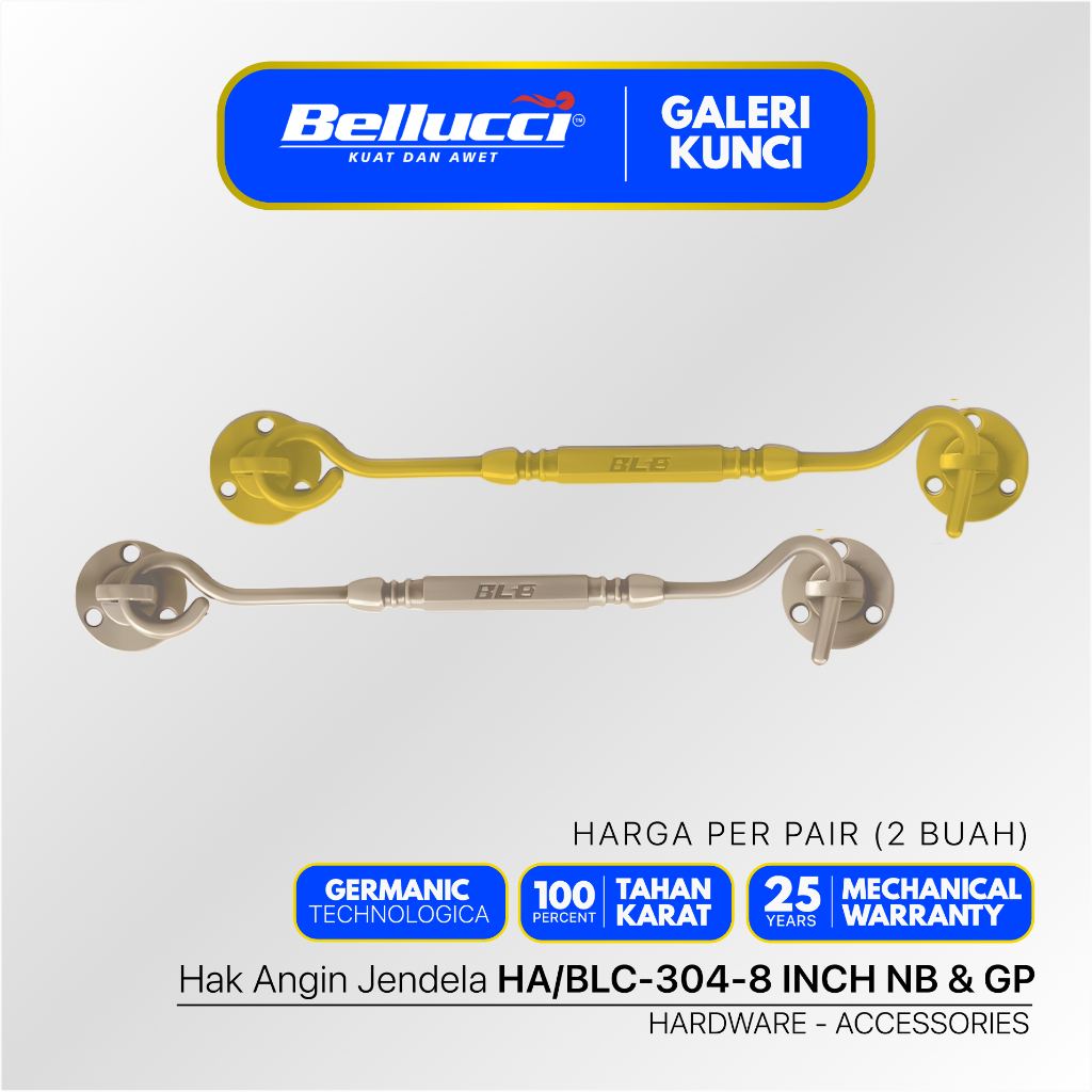 BELLUCCI Hak Angin Penahan Pengait Jendela Window Hook Super Alumunium Alloy HA/BLC-304-8 NB & GP