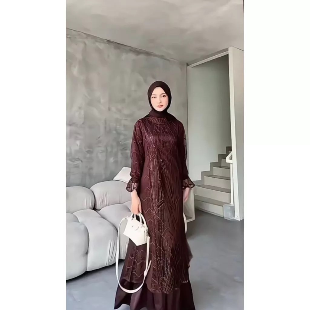 Allea Dress Gamis Abaya Wanita Dewasa Mahoganny Silk Brukat Premium Elegan Maxy Brukat Mewah Kondang