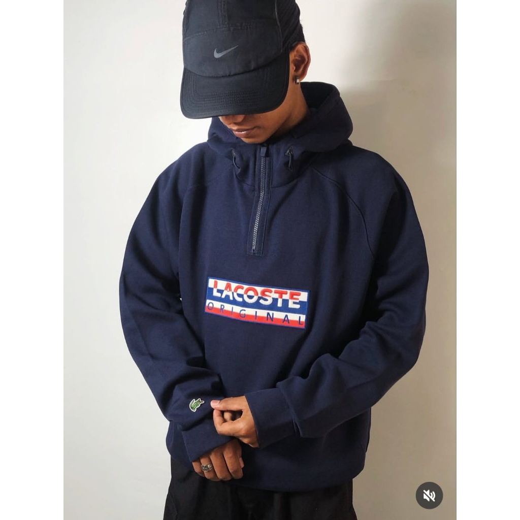 Halfzip Hoodie Lacoste Original Box Logo Bordir Half Zipper Hoodie Buaya Logo Bordir Anorak Hoodie L