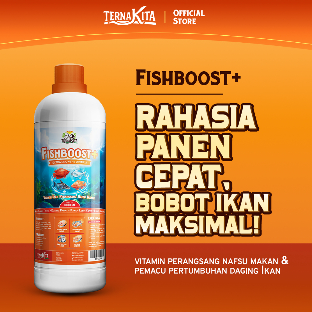TernaKita Fishboost+ Vitamin Ikan Perangsang Penggemuk Lele, Nila, Bawal, Patin