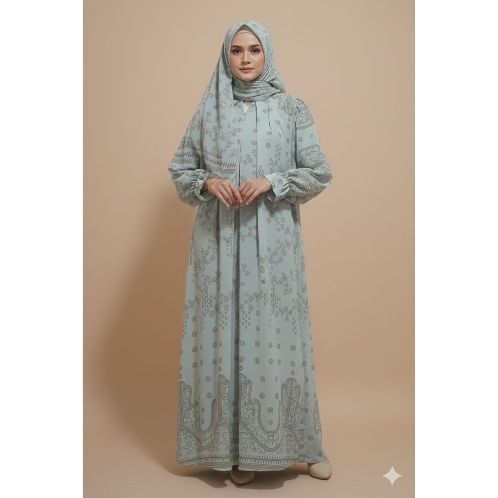 gamis ceruti set hijab segi empat new