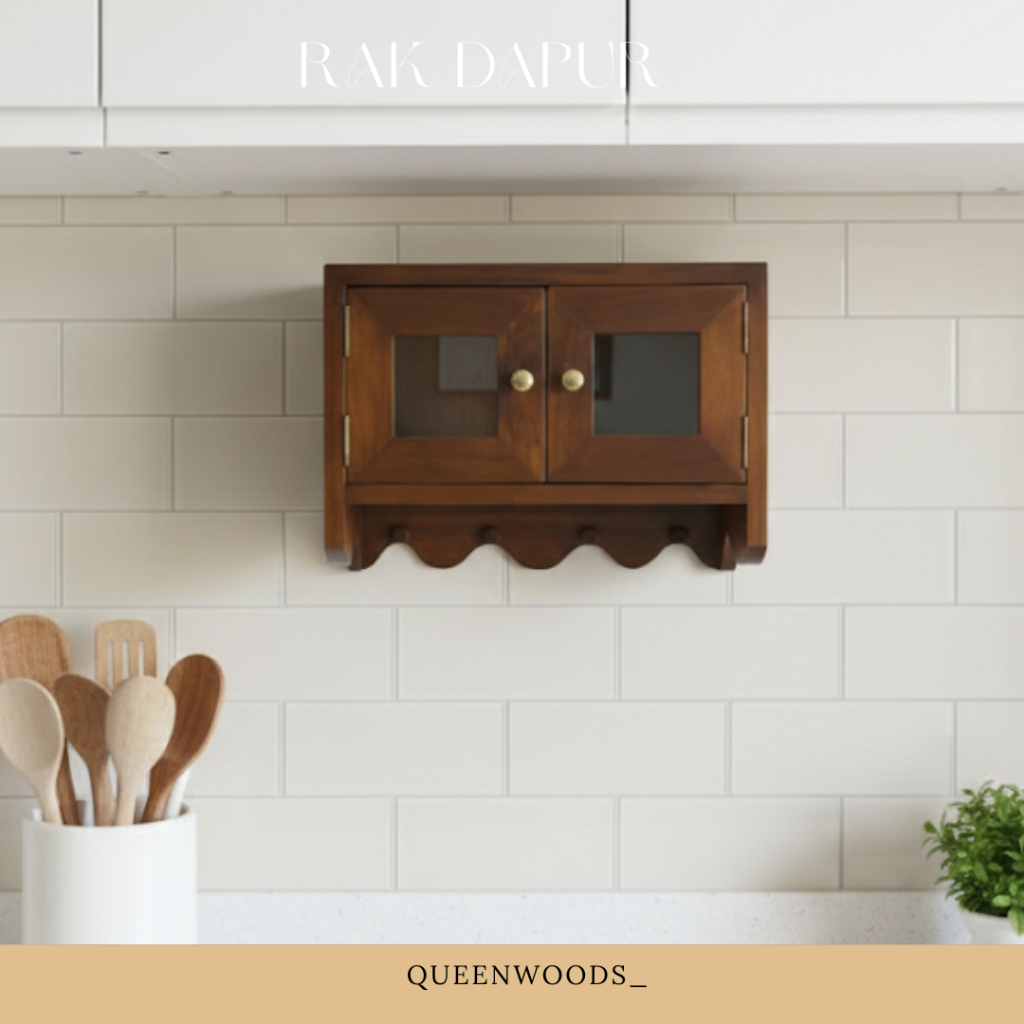Rak Dapur Gantung Lemari Dapur Dinding Kayu Jati Solid