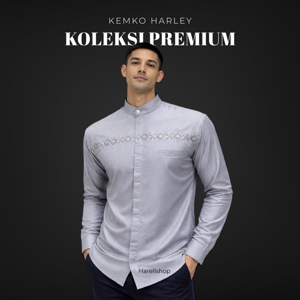 Kemko Harley Pria Lengan Panjang Abu Silver | Koko Modern Bordir Premium | Bahan Elegant Shimmer