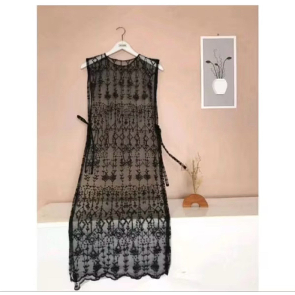 Cardigan long vest tule/outer brokat terbaru kekinian