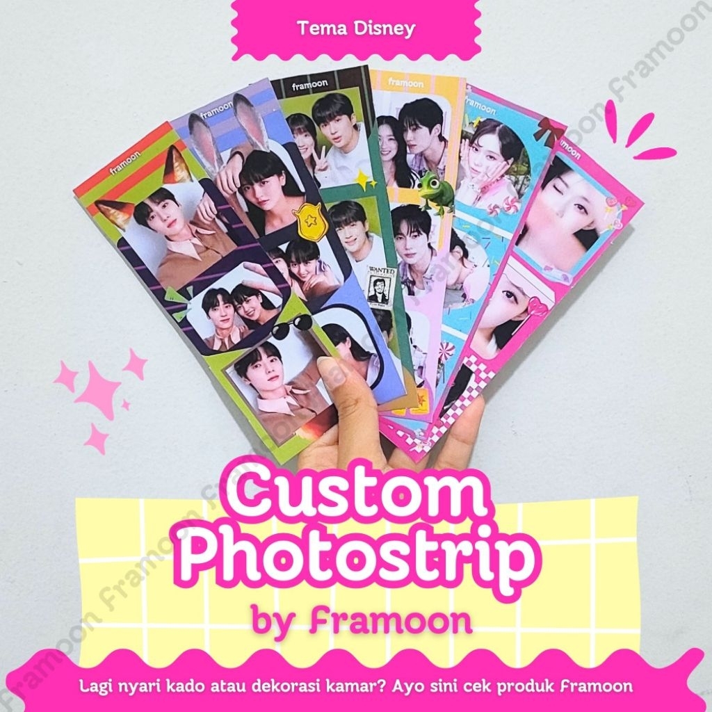 Custom Foto | Fotostrip Disney | 5 x 15 cm | Hadiah ulang tahun | Dekor kamar estetik | Gratis doubl