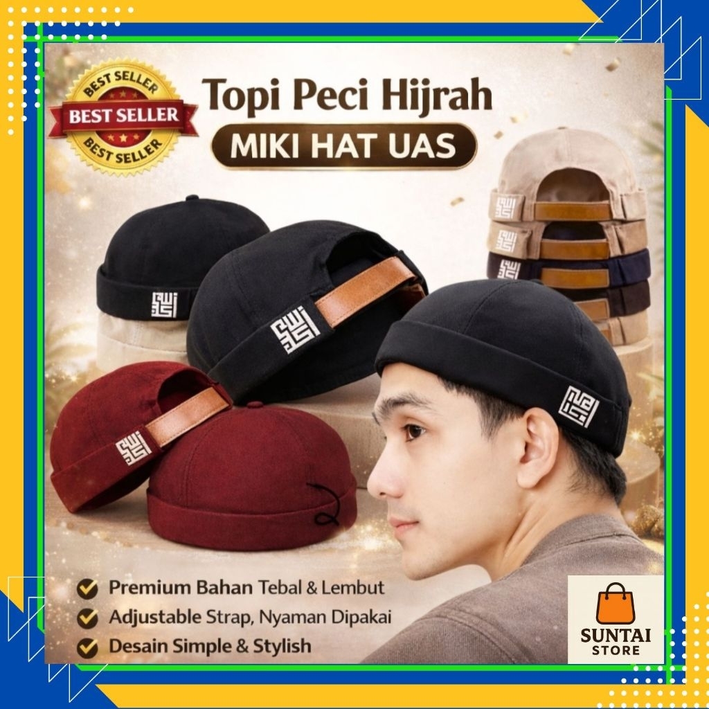 Topi Peci Hijrah Pria Miki Hat UAS Motif Muslim Kaligrafi Kekinian - Peci Pria Dewasa Bordir Arab Mi