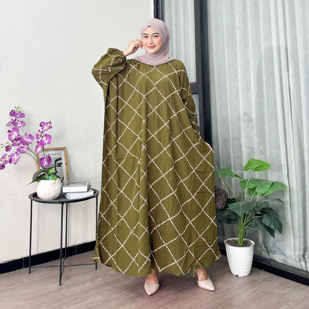 Gamis Kaftan Lurik Wanita Rayon Premium | Busui Dress | Jumbo | Adem Lembut