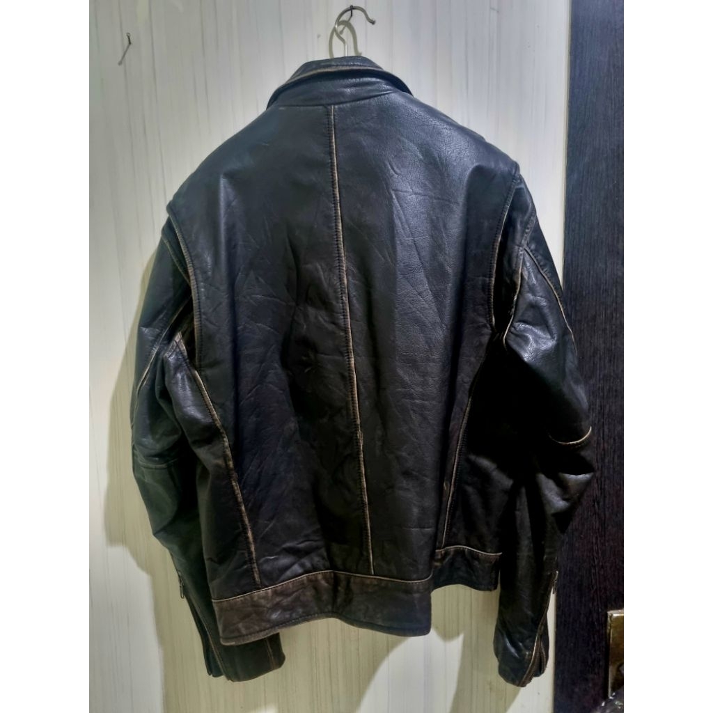 Jaket Kulit Vintage Patina Hitam like RBC Schott Avirex Vanson Harley Aero Avirex