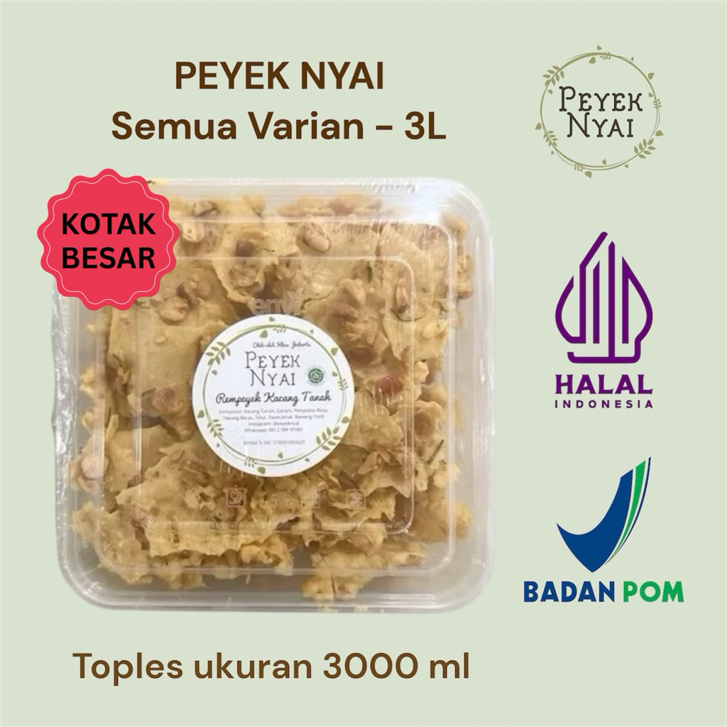 Peyek Nyai - Rempeyek Semua Varian (3L/Toples KOTAK BESAR ukuran 3000 ml)