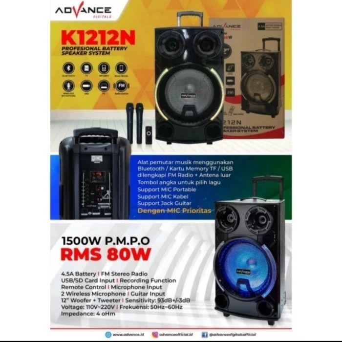 ADVANCE K1212N PORTABLE SPEAKER BLUETOOTH FREE MIC WIRELESS