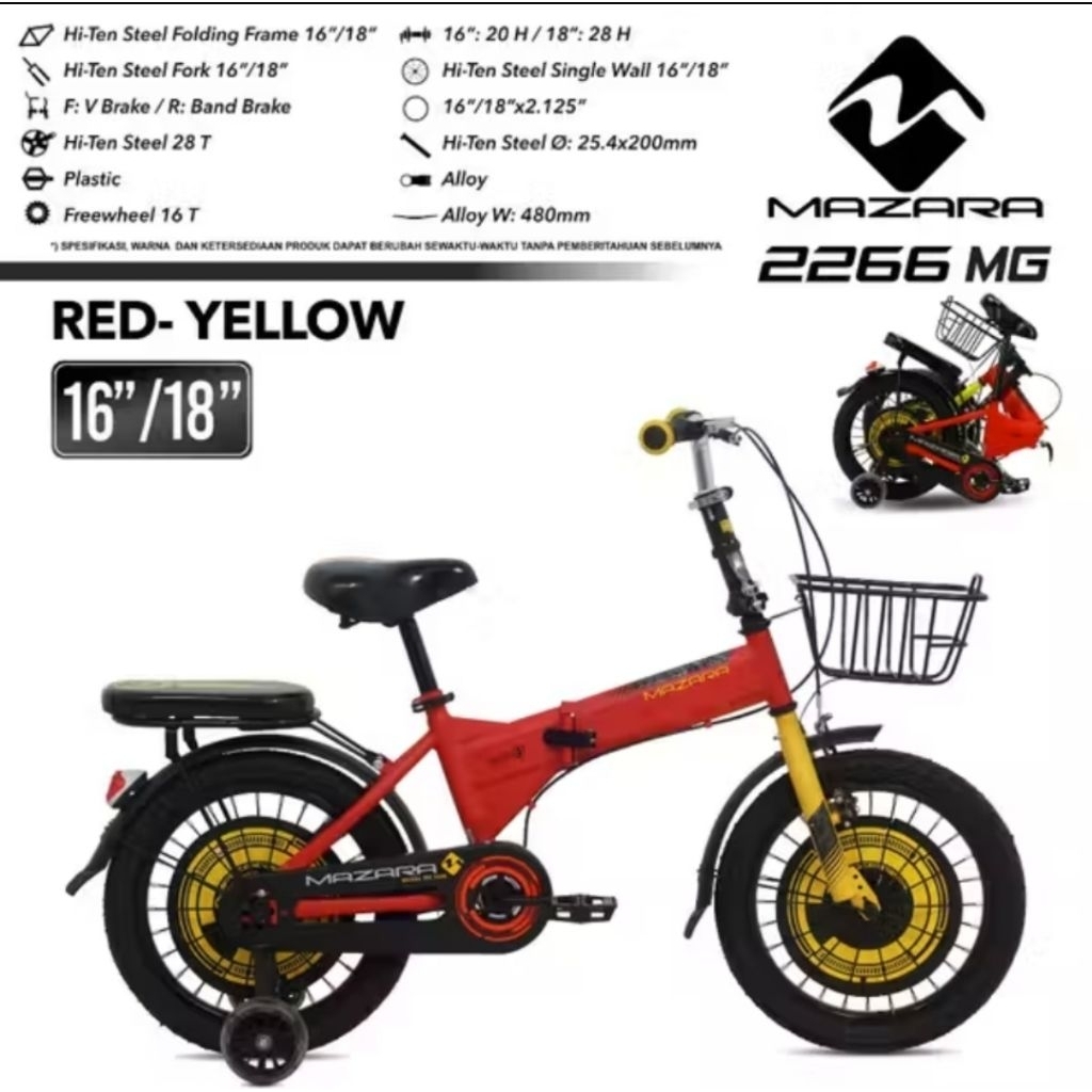Sepeda Lipat Anak 16 inch Mazara MZ-2266 MG 2266MG 2266 MG