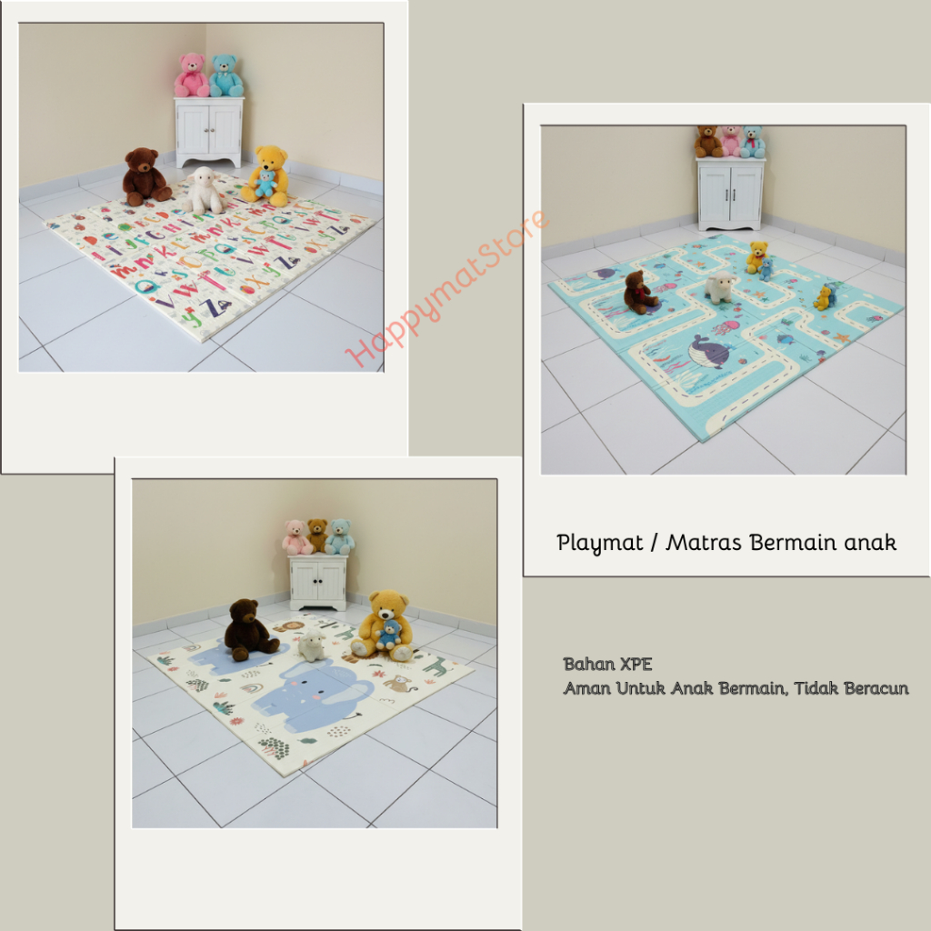 Playmet Anak Lipat XPE Buat Bayi 180x200cm & 90x200cm Tebal 8mm Murah Matras Bermain Motif Edukasi E