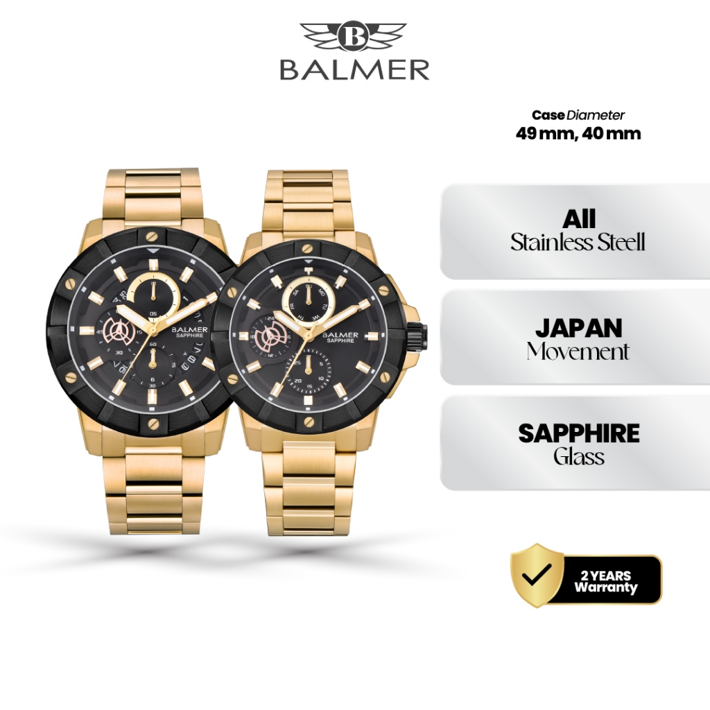 Balmer B-8813 Jam Tangan Couple All Stainless Steel Kaca Sapphire