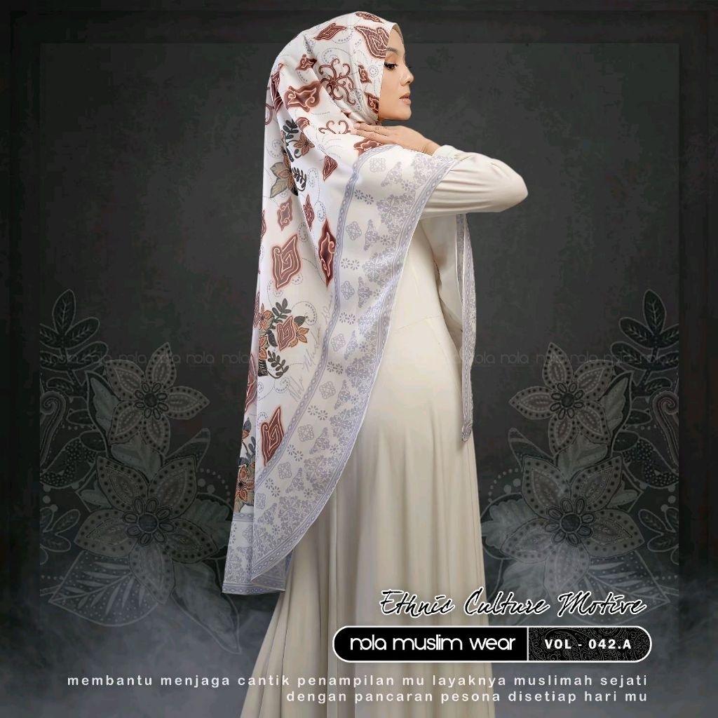 Nola Khimar Printing Motif Batik V42 instan - Muslim Syari Wanita Kerudung Panjang