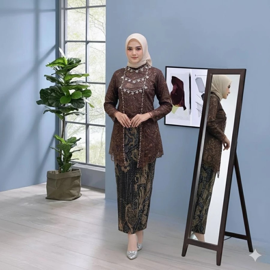 Set Kebaya Tunik Brokat Tille Modern / Setelan Batik Wanita Kondangan & Wisuda / Baju Pesta Muslimah