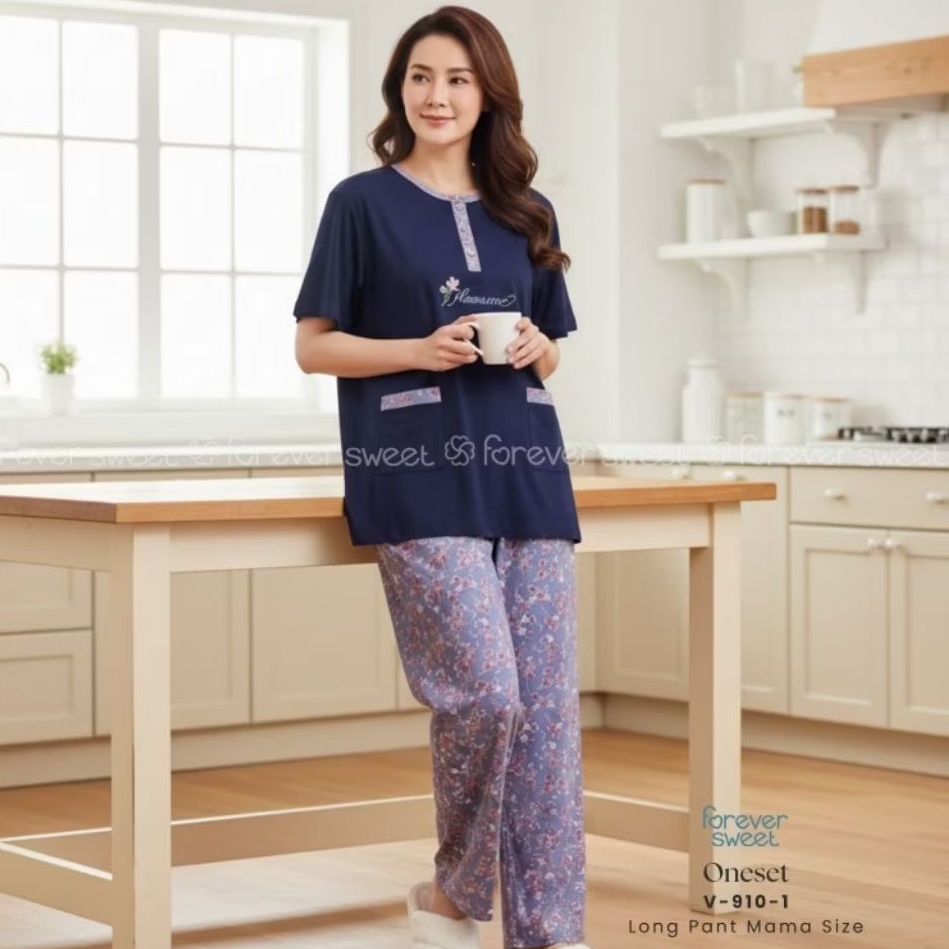 One Set Piyama Wanita Premium - Tangan Pendek Celana Panjang CP Mama Size | FOREVER SWEET