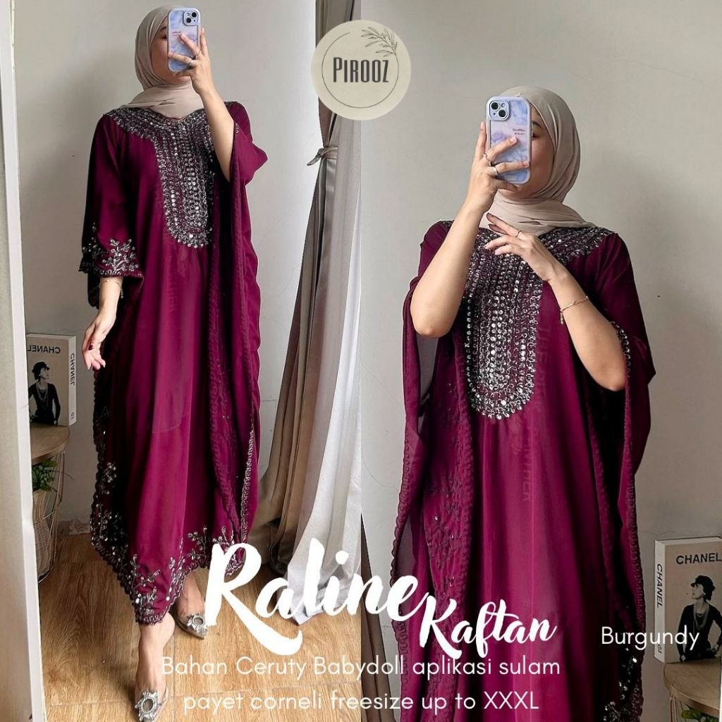 RALINE KAFTAN MAXY DRESS CERUTY BABYDOLL PAYET FREESIZE FIT XXXL BY PIROOZ
