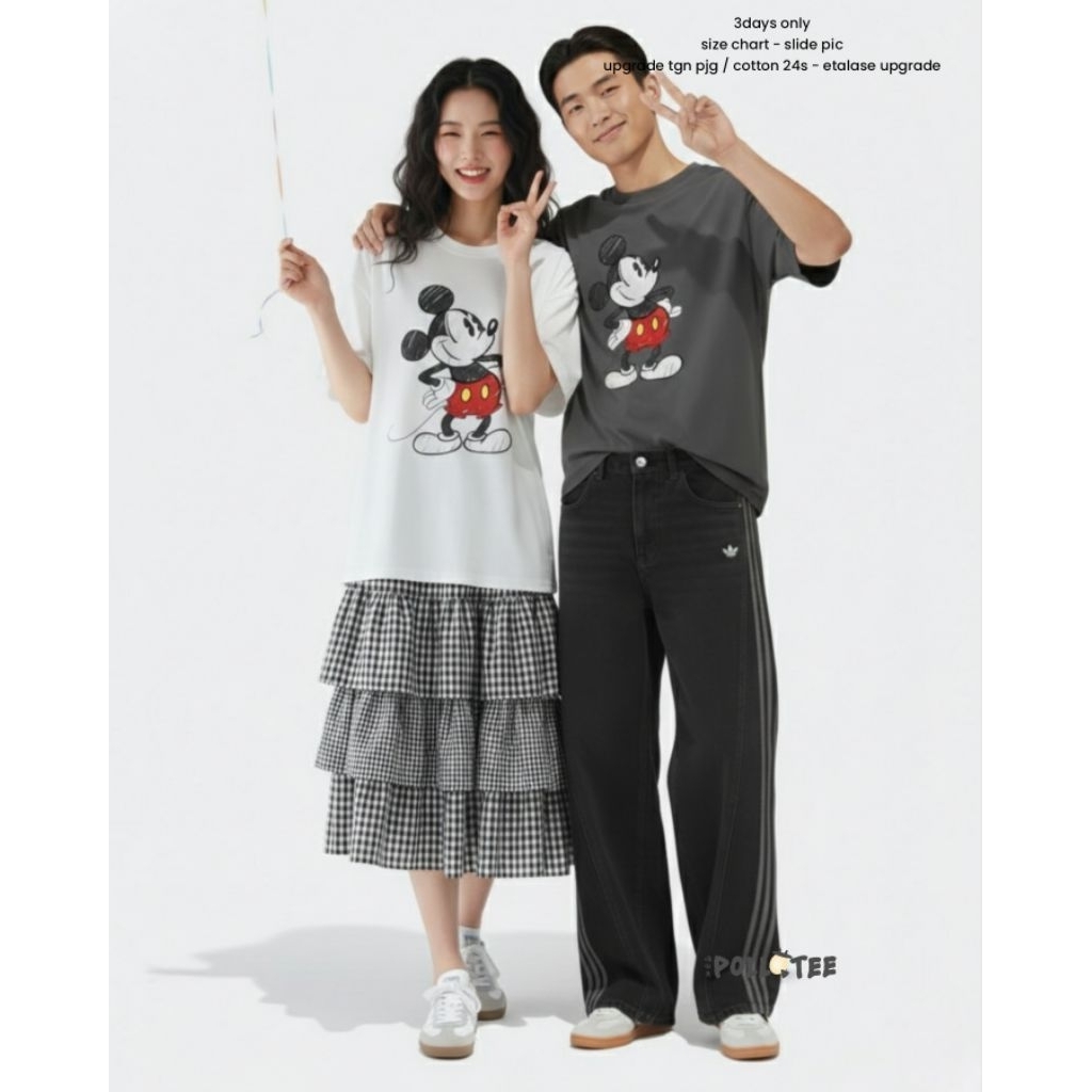 Pollatee Miki Miki Kaos Katun 100%, Kaos Anak Dewasa Oversize Premium Miki Mouse