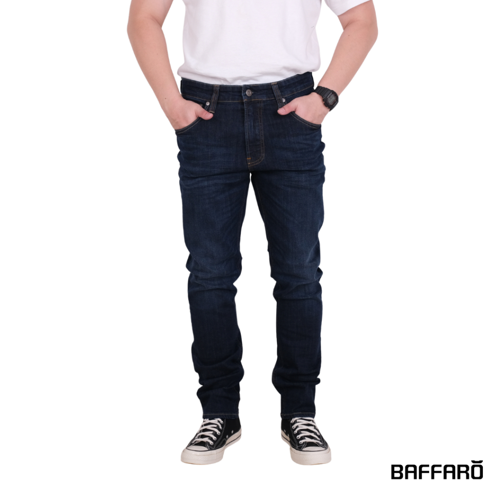 Celana Jeans Panjang Denim / Celana Denim Pria Slim Fit BAFFARO Stretch Dark Blue / B911-042RDB