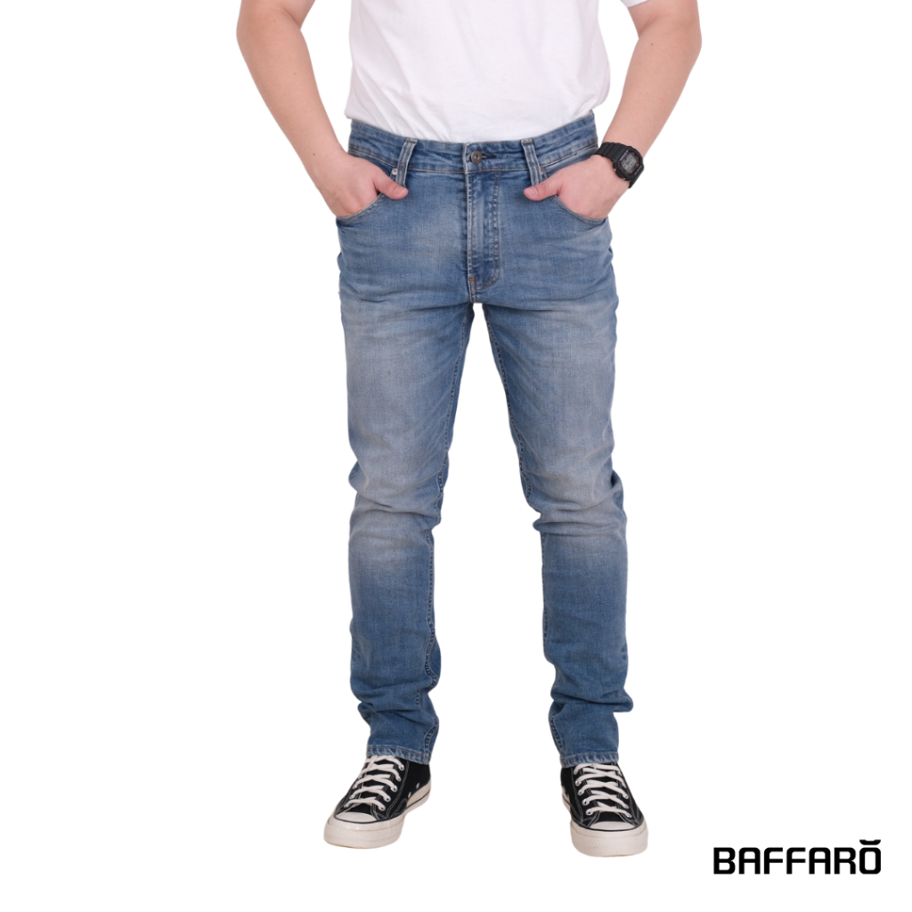 Celana Jeans Panjang Denim / Celana Denim Pria Slim Fit BAFFARO Stretch Light Blue / B911-041LBL