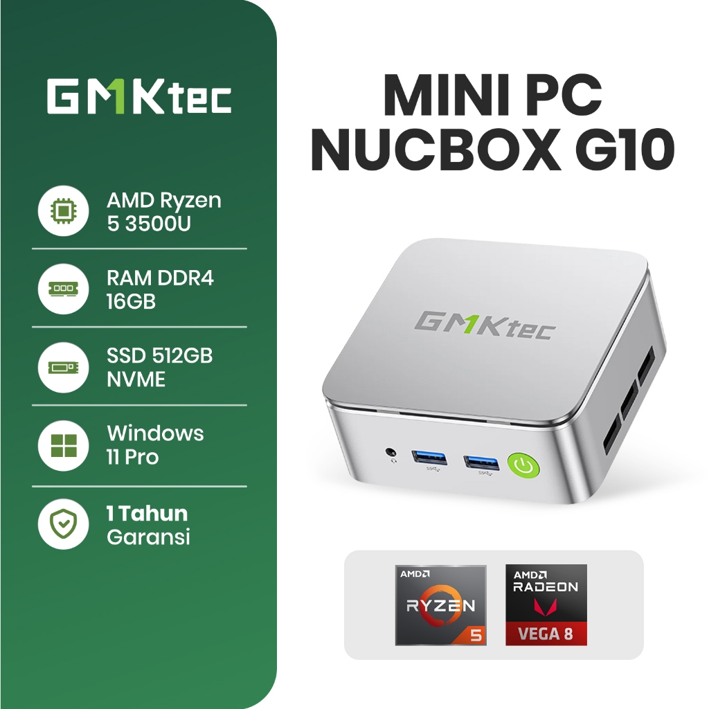 GMKTEC Mini PC Gaming G10 AMD Ryzen 5 3500U - 16GB RAM DDR4 512 SSD NVME 4K DISPLAY WIN 11 PRO