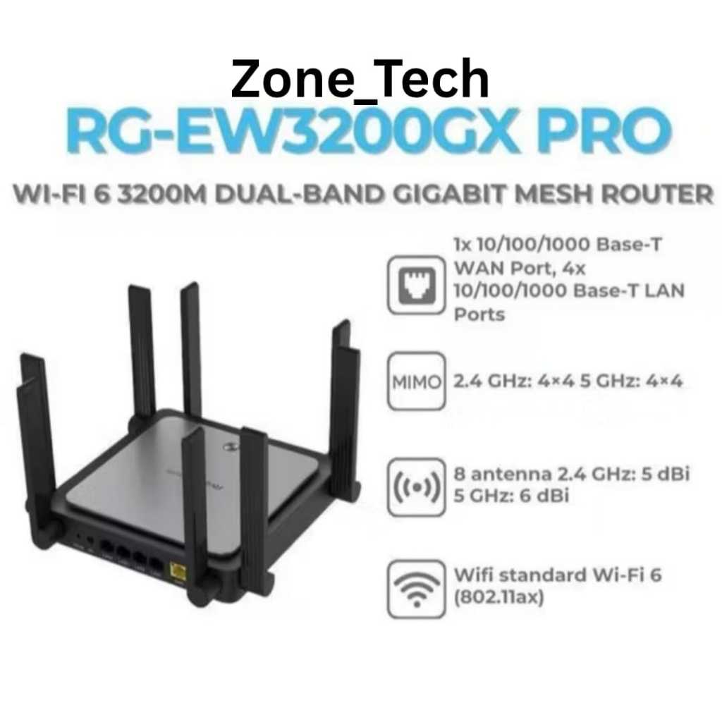 READY | RUIJIE REYEE ROUTER RG EW3200GX PRO 3200Mbps WIFI-6 DUAL BAND GIGA BIT MESH ROUTER