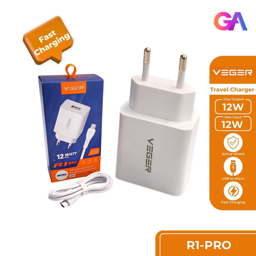 VEGER R1 PRO / Charger VEGER R1 PRO 12W 2.4A with kabel MICRO USB Or TYPE C ORIGINAL