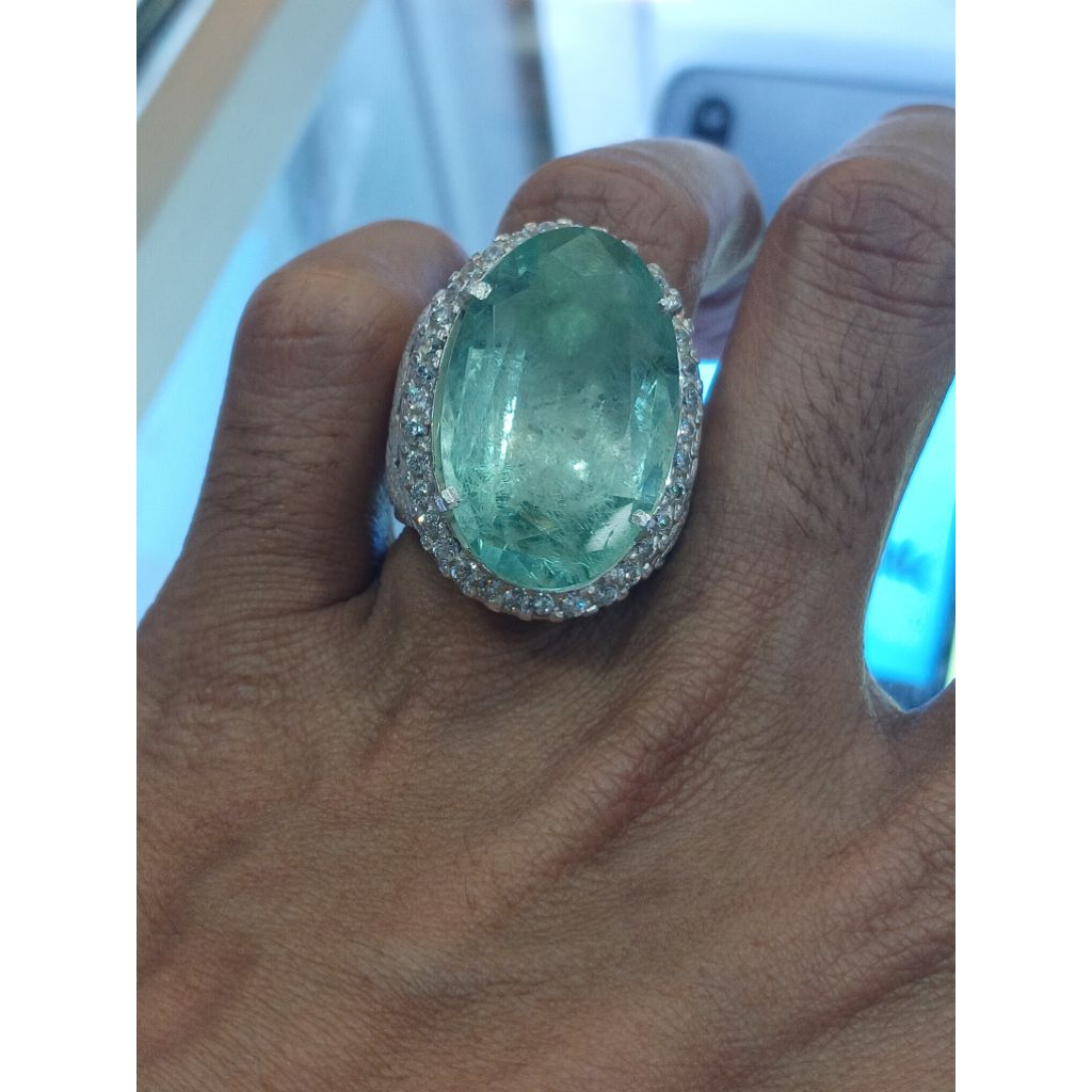 cincin  zamrud super jumbo cutting.ring perak ukir