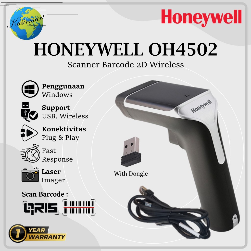 Honeywell OH4502 Barcode Scanner 1D 2D Wireless Scan QR Layar HP Resi Marketplace OH 4502 USB