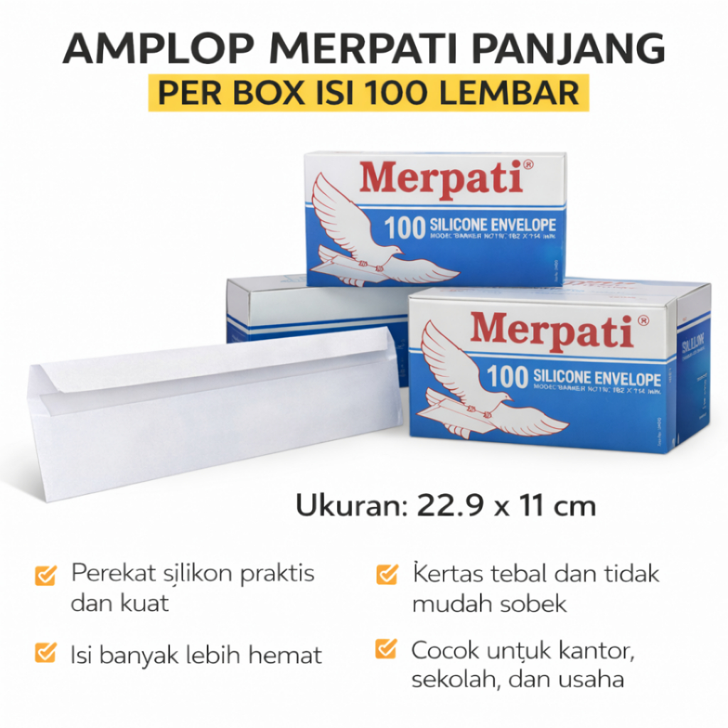 Amplop Merpati Panjang Isi 100 Lembar Perekat Silikon – Amplop Putih Surat Kantor Sekolah