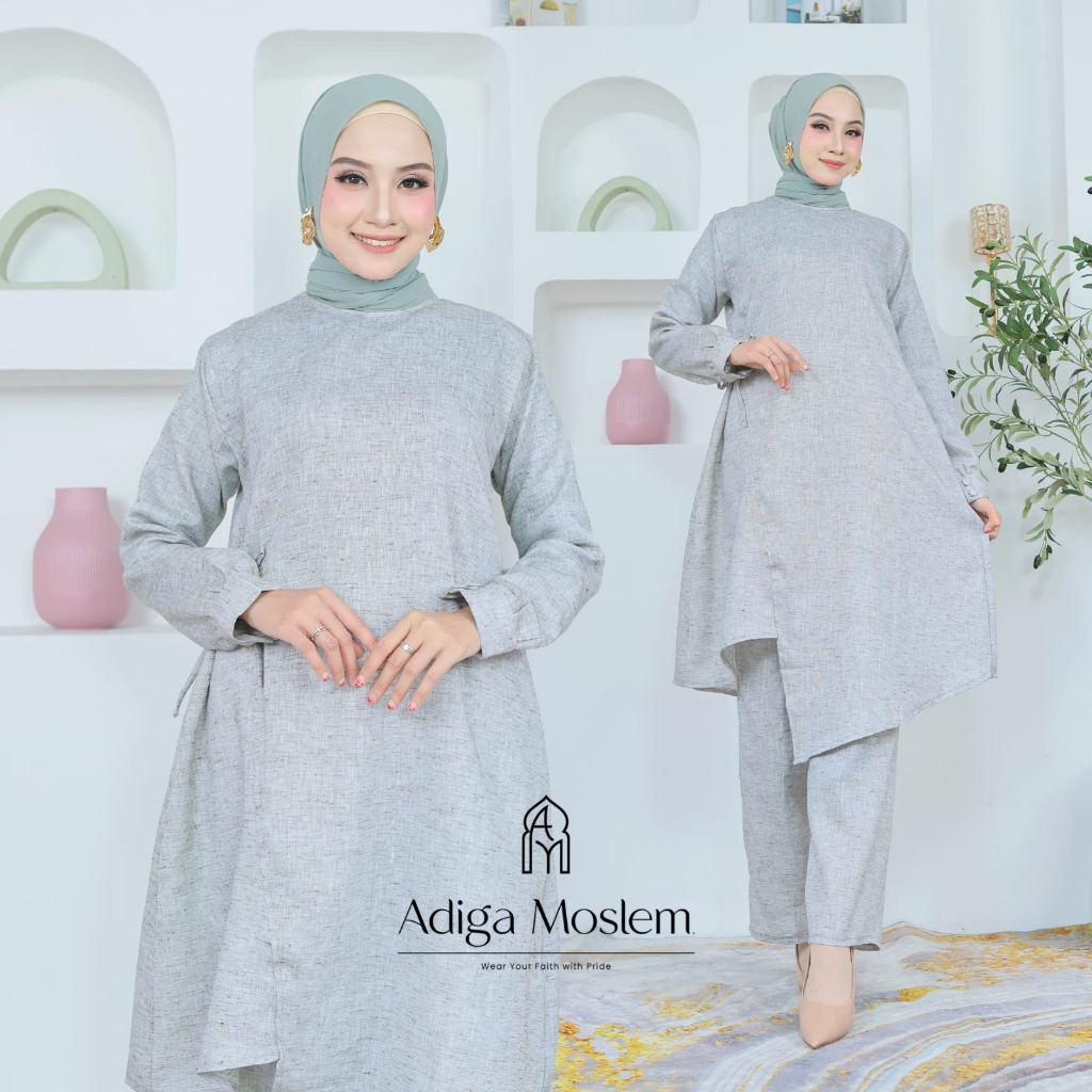 Adiga Moslem - Gladys Tunik Set - Setalan Tunik Celana Linen