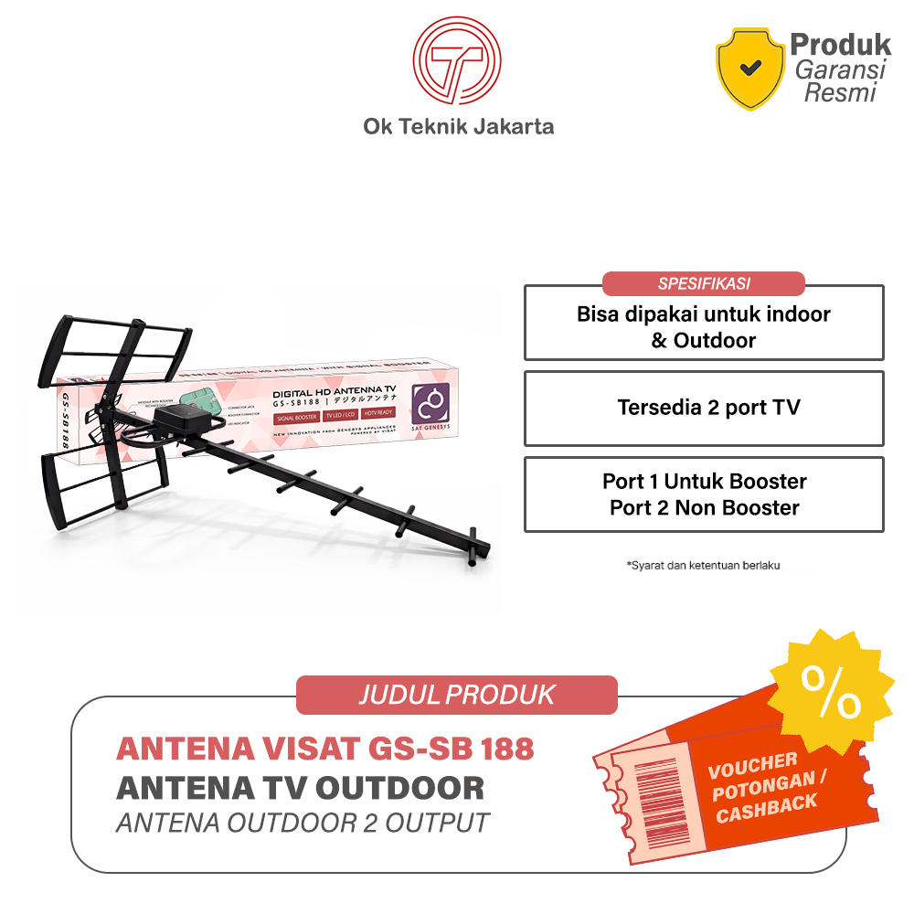 VISAT - Antena TV Outdoor Digital + booster 2 output bisa untuk 2 tv antena digital Visat GS-SB188