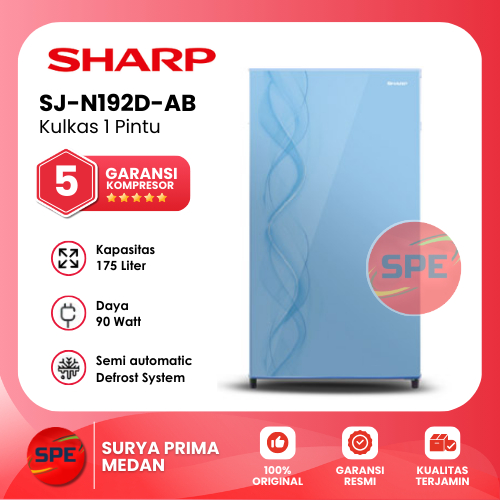 KULKAS 1 PINTU SHARP KAPASITAS 175 LITER SJ-N192D-AB / SJ-N192D-AP / SJ-N192D-AS GARANSI RESMI (MEDA