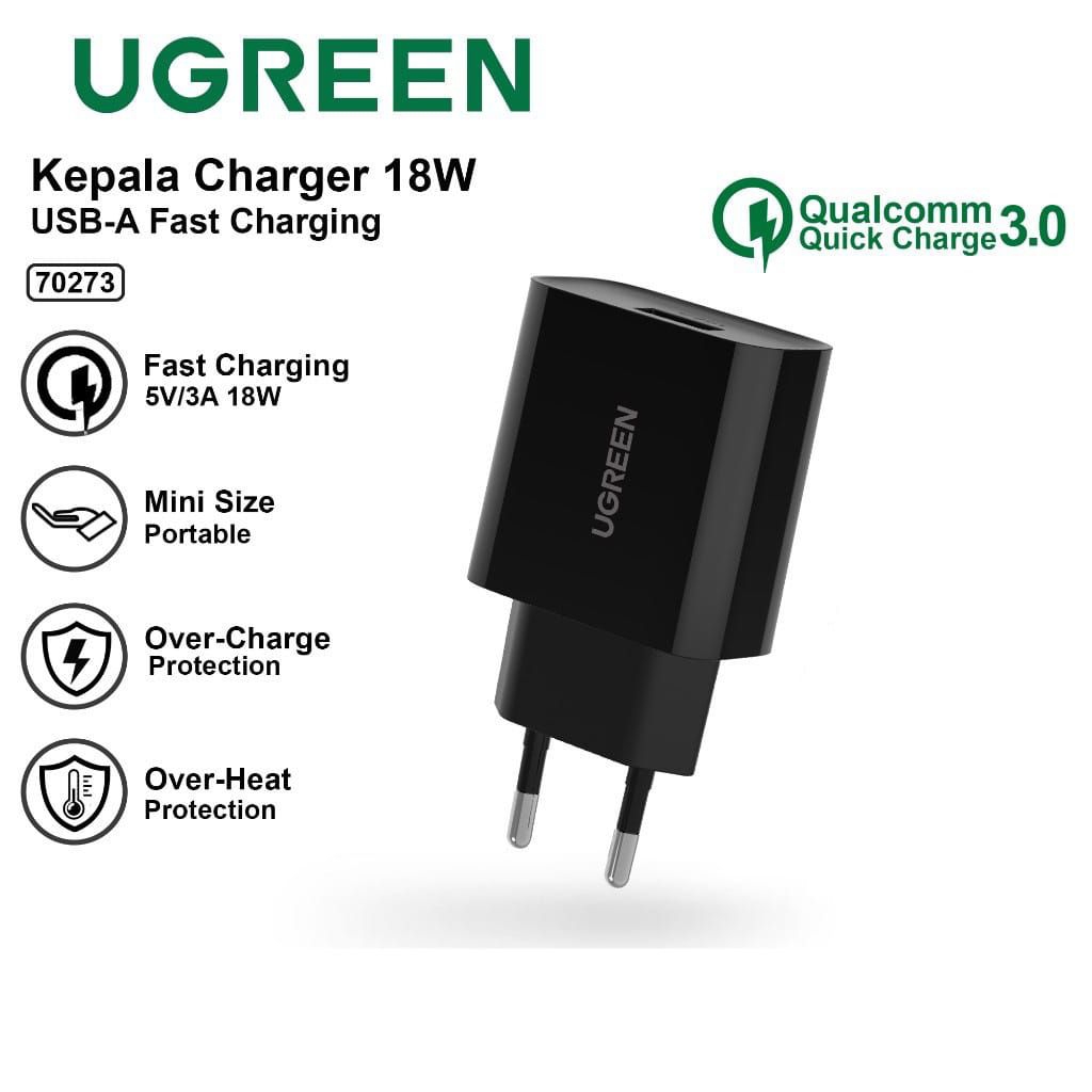 KEPALA CAS UGREEN 18W USB PORT BLACK/WHITE