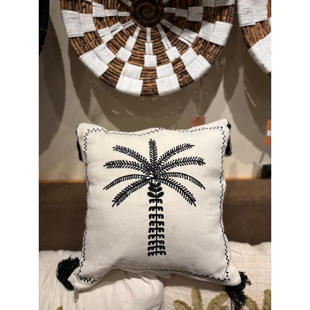 Palm Tree Embroidery Cushion Cover & Bed Runner Set – Sarung Bantal Sofa Bordir Estetik dengan Tasse