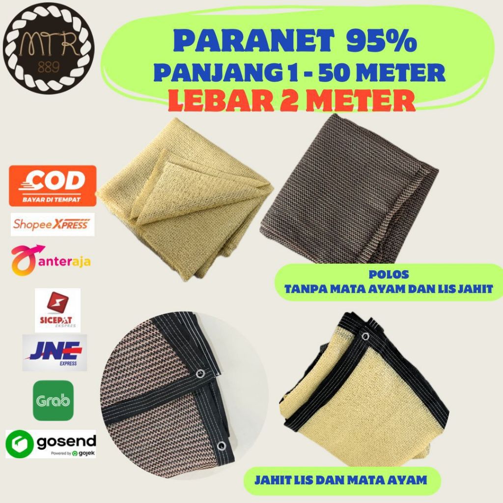JARING PARANET 95% LEBAR 2 METER + MATA AYAM | WARNA COKELAT / CREAM | ANTI UV | PENUTUP GARASI | SE