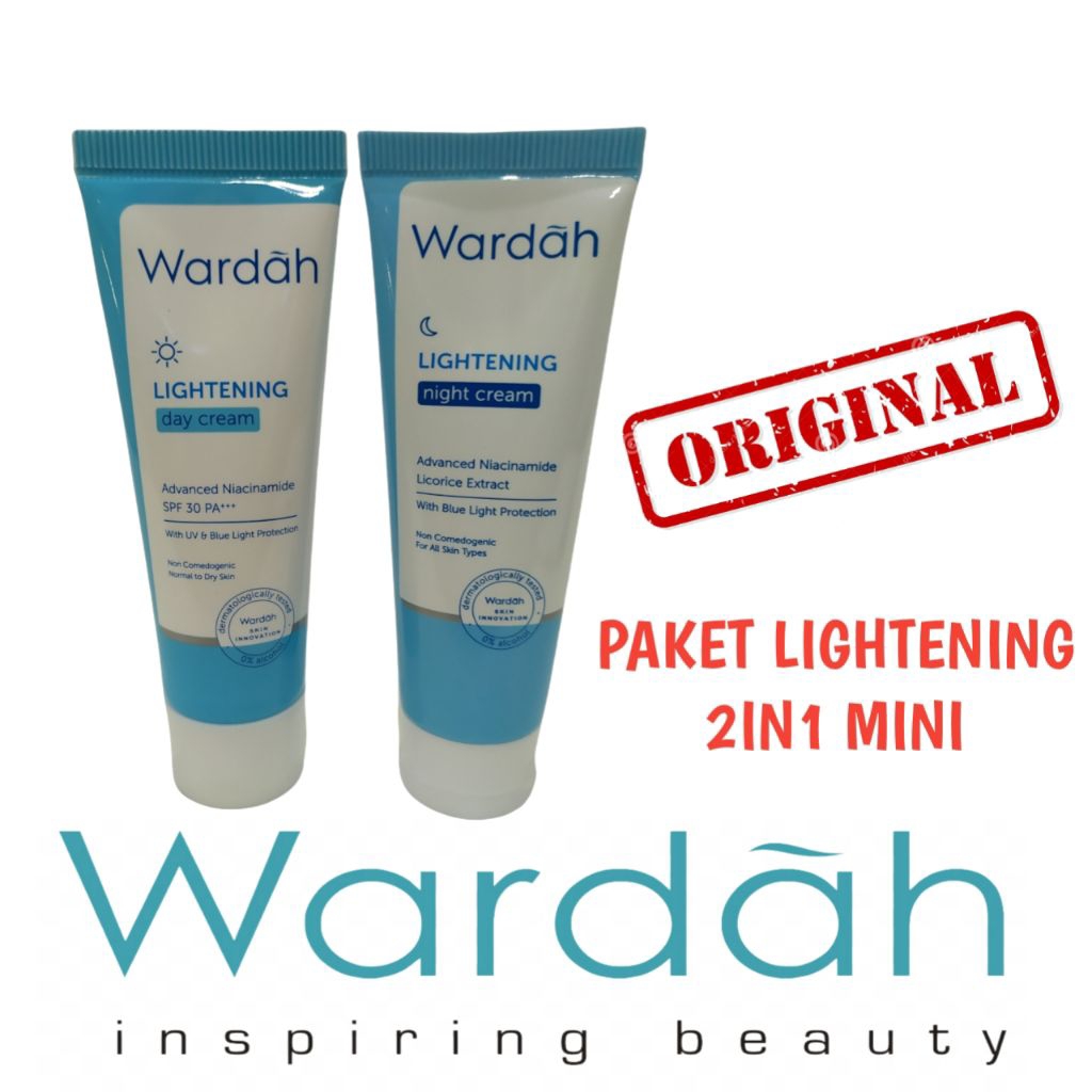 WARDAH LIGHTENING DAY CREAM/ NIGHT CREAM 20 GRAM SIZE TRAVEL/KRIM WARDAH SIANG DAN MALAM 20 GRAM KEM